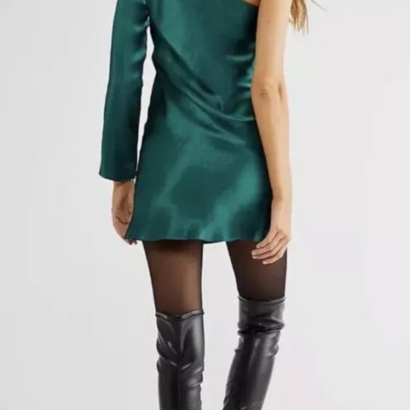 Free People Third Form Running Water Crinkle Satin Dress in Emerald - Picture 10 of 10